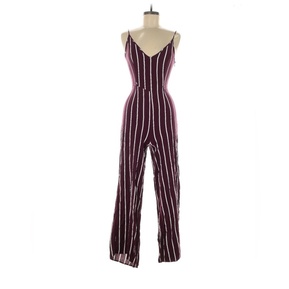 Forever 21 Maroon and White Striped Jumpsuit